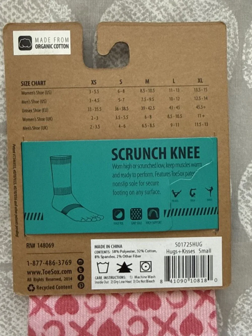 NWT Toesox Scrunch Knee High Half Toe Grip Socks Hugs + Kisses Sz Small